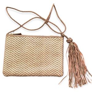 Allan K Leather Woven Metallic Bag WIth Tassel